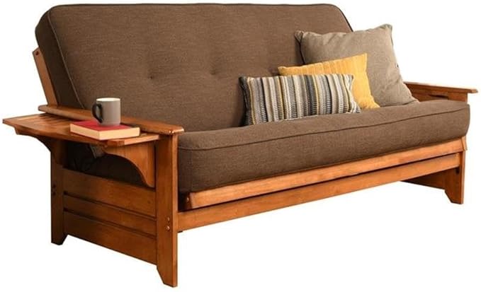 BOWERY HILL Full Linen Fabric Futon in Cocoa Brown-Frame Not Included