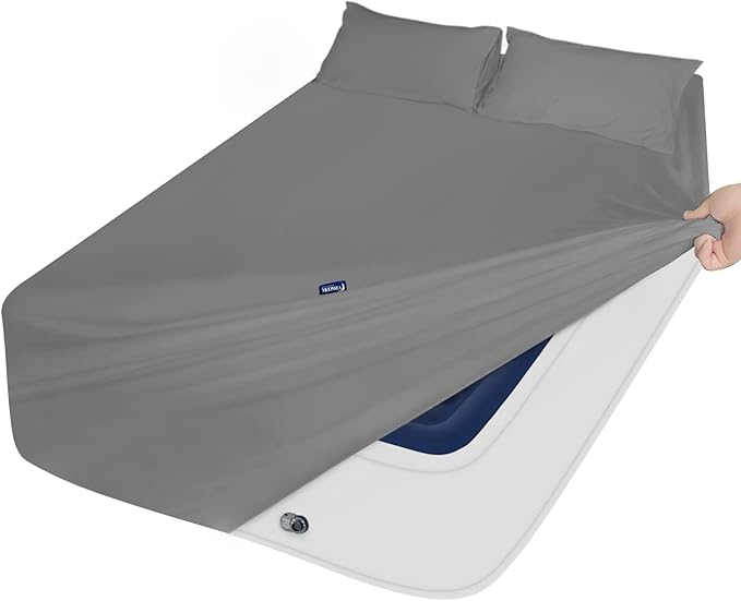 Moonsea Extra Deep Pocket Full Sheet Set for Air Mattress - Deep Pocket Sheets Full Bed Sheets Set - Sheets with Pockets on Side - Easily Fits Extra Deep 16 in to 24 in Pillow Top Air Mattress (Grey)