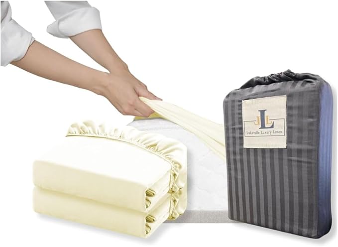 Lukeville's Cot Sheet 25" x 75", Daycare for Cot Size Mattress Sheets Pack of 2 Fitted Narrow Twin/Camp Bunk/Rvs Bunk/Trifold Mattress, Soft and PolyBlend Microfiber Cover for Toddler, Ivory