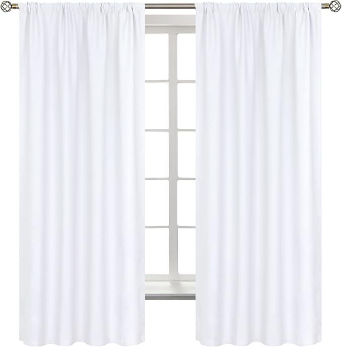 BGment Pure White Curtains 63 Inches Long for Living Room - Thermal Insulated Window Treatment Drapes with Rod Pocket Privacy for Bedroom, 2 Panels, 52 x 63 Inch