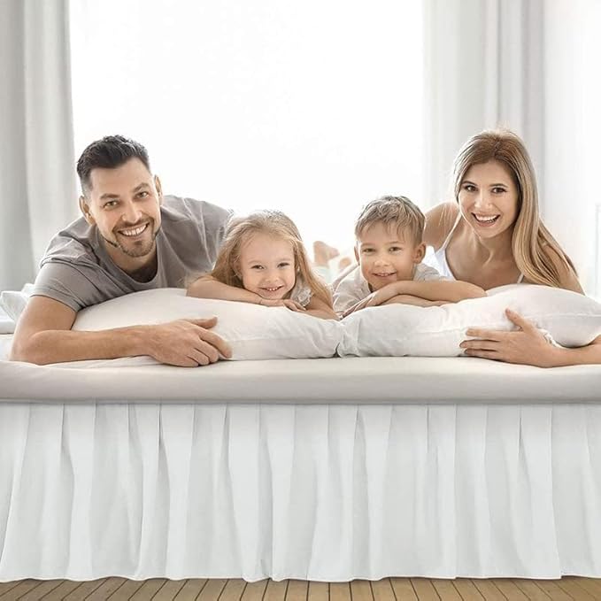 Ruffle Bed Skirt with Split Corners, Microfiber Dust Ruffled for a Perfectly Tailored Bedding Ensemble, Wrinkle and Fade Free, Easy Fit, Full Size 18 Inch Drop, White