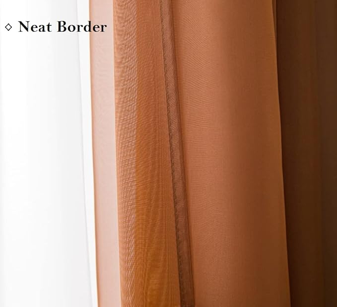 PI Borwn Sheer Curtains with Grommet,Airy Sheer Voile Light Filter Window Curtain for Living Room/Bedroom 2 Panels (W52 X L120, Brown)