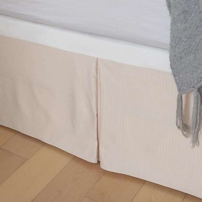 Queen Bed Skirt, Grid Plaid Soft Quadruple Pleated Ruffle Bed Skirt, Tailored Dust Ruffle 16 Inch Drop Easy Fit, Machine Washable (Beige)