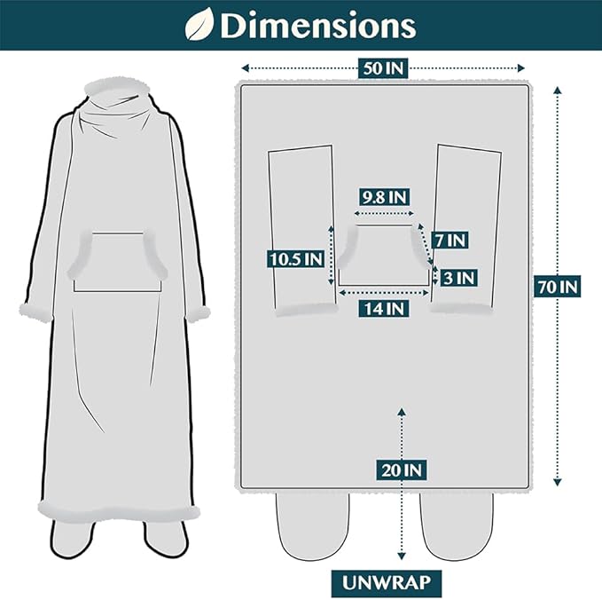 PAVILIA Sherpa Blanket with Sleeves, Foot Pocket for Women Men Adults, Thick Wearable Blanket Throw Wrap, Fleece Warm Snuggle Blanket Robe, Cozy Gift Ideas Wife Mom, Plaid Gray
