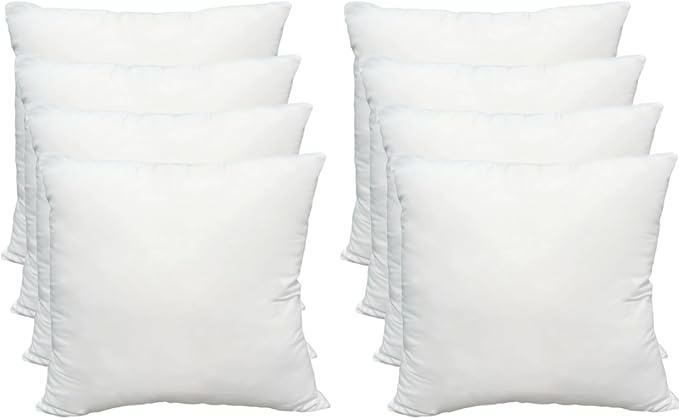 Luxury Throw Pillow Inserts, Pack of 8, 16 x 16 inches Hypoallergenic Ultra Soft White Polyester Microfiber Durable Couch Cushion Fillers