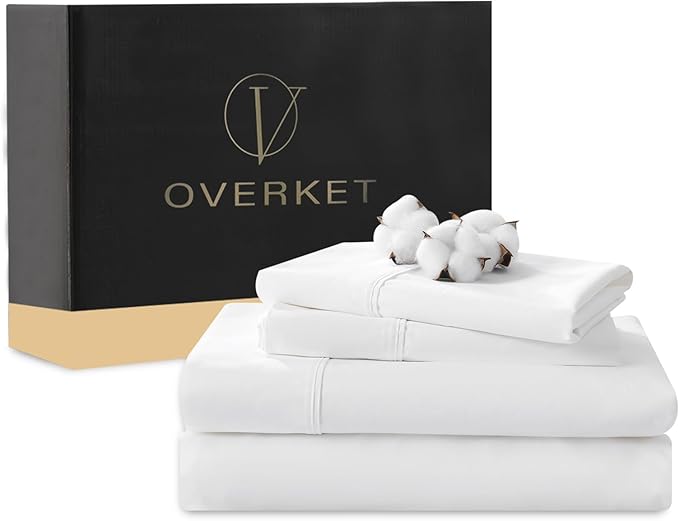 100% Egyptian Cotton Sheets King Size 4PCS 1000 Thread Count Sateen Weave Soft Breathable 16-Inch Deep Pocket （King,White）