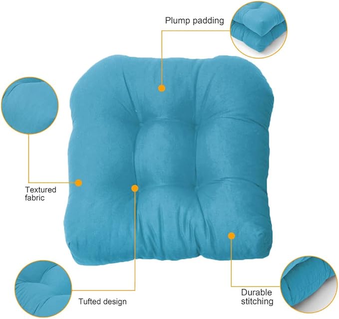 Srutirbo Pack of 2 Outdoor Indoor Tufted Seat Cushions, 18.9" x 18.9" U-Shape Cushions for Wicker Chair Seat,Patio Cushions, Furniture Dinning Chair Pad (Sky Blue)