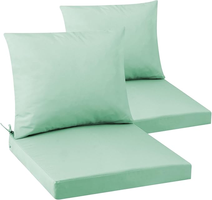 Outdoor Seat Cushion Set 19 x 19 In, Water-Resistant & Fade-Resistan, Patio Furniture Cushions with Removable Cover Deep Seat & Back Cushion with Handle and Adjustable Straps for Chair Sofa,2PC