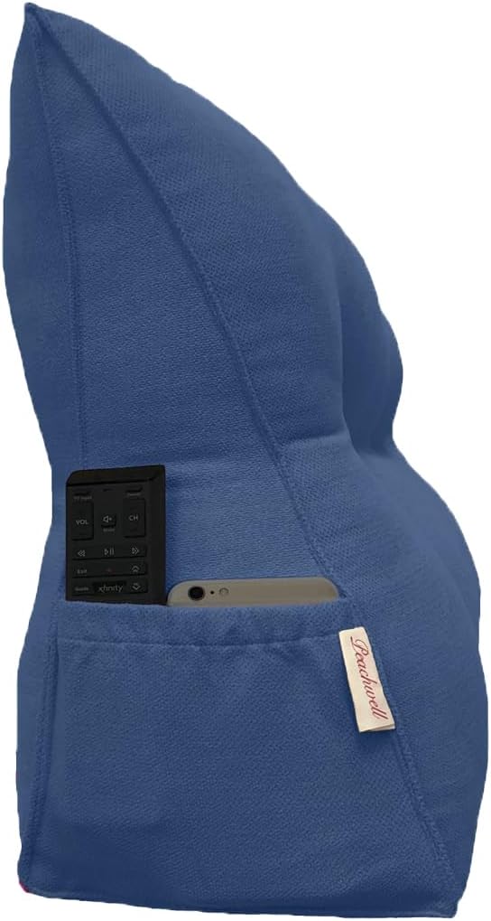Triangular Reading Bed Rest Pillow Large Bolster Cushion Headboard Backrest Wedge Pillow with Removable Cover and Two Large Side Pockets (Blue, King: 78 x 8 x 20 inches)