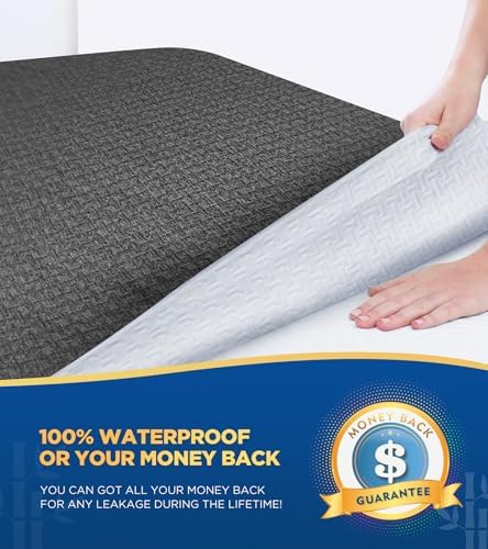 Premium 100% Waterproof Full Mattress Protector, Breathable Cooling 3D Air Fabric Mattress Cover, Soft Hypoallergenic Noiseless Bed Cover Machine Washable Vinyl Free, 8-21'' Deep Pocket (Black)