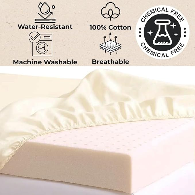 Organic Cotton Crib Mattress Protector (Water-Resistant) - Breathable Fitted Liner Pad, GOTS-Certified, Hypoallergenic, Made in USA - Bassinet 30"x15" - Pack of 2