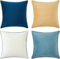 MONDAY MOOSE Decorative Throw Pillow Covers Cushion Cases, Set of 4 Soft Velvet Modern Double-Sided Designs, Mix and Match for Home Decor, Pillow Inserts Not Included (22x22 inch, Blue/Beige)