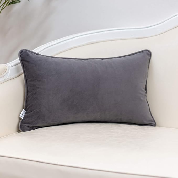 Yangest Grey Striped Throw Pillow Cover Multicolor Velvet Cushion Cover Zippered Rectangular Pillowcase for Sofa Couch Bedroom Living Room Home Decoration, 12x20 Inch