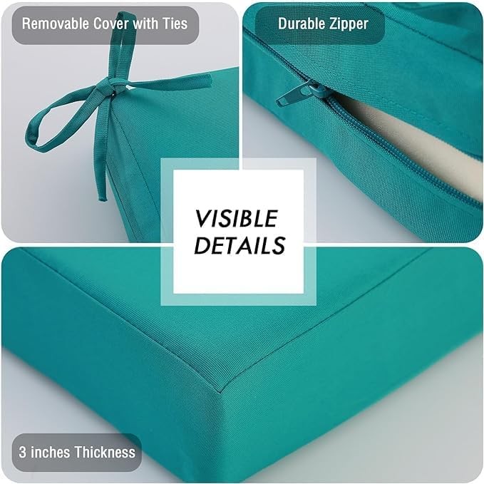 idee-home Outdoor Cushions for Patio Furniture, Outdoor Seat Cushion, Waterproof Couch Hampton Bay Deep Seat Replacement Chair Cushions for Garden Lawn Backyard Deck, 22 x 22 Peacock Blue
