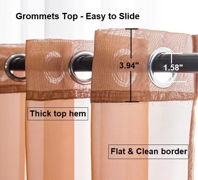 PI Sheer Curtains with Grommets,Flat Seam Sheer Window Treatment for Office/Dinning Room 2 Panels (W52 X L72, Brown)