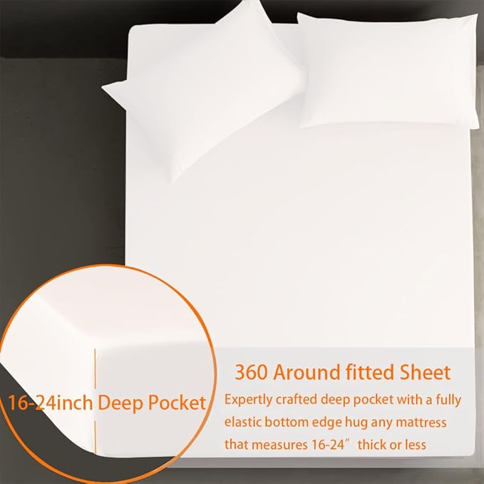 White Air Mattress Sheets - 3 Pieces Set - Suitable for Inflatable mattresses 16-24 inches deep - can be inflated Without disassembly, (White, King)