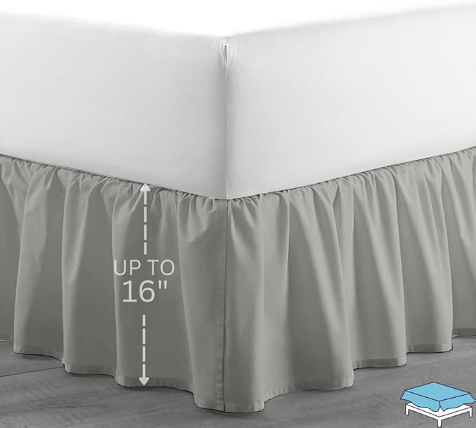 Ruffle Bed Skirt with Split Corners, Microfiber Dust Ruffled for a Perfectly Tailored Bedding Ensemble, Wrinkle and Fade Free, Easy Fit, Full Size 16 Inch Drop, Light Grey