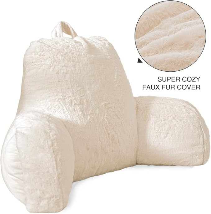 Btargot Extra Large Reading Pillow Bed Wedge Large Adult Backrest Lounge Cushion with Arms | Back Support for Sitting Up in Bed White