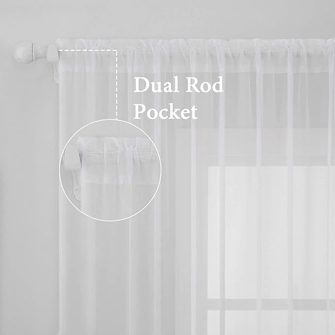 MIULEE 2 Panels Solid Color White Sheer Window Curtains Elegant Window Voile Panels/Drapes/Treatment for Bedroom Living Room (54 X 92 Inches White)