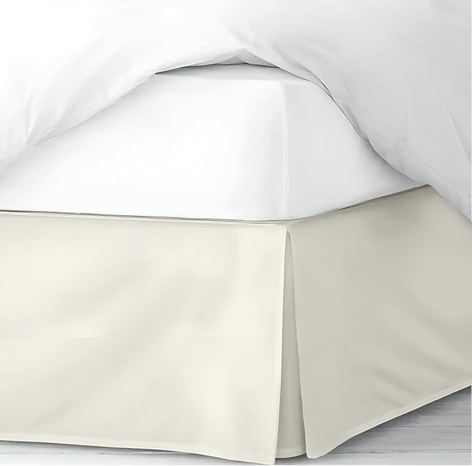Pleated Bed Skirt Full Size, 18" Drop with Platform Design for Secure Fit, Split Corners, Wrinkle-Resistant Microfiber for Modern Stylish Look, Tailored Bedding for Hotel Luxury - Ivory