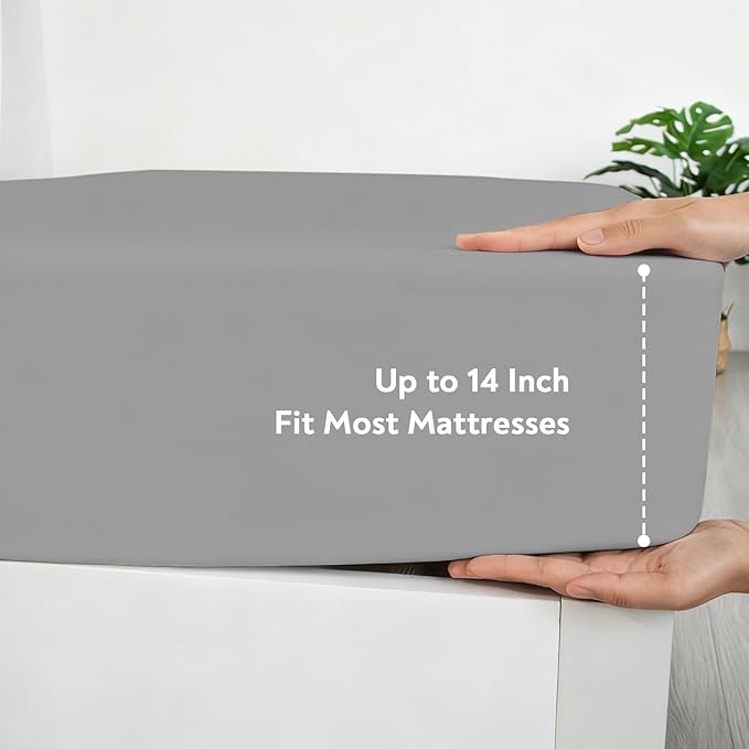 Twin Fitted Sheet Only, Super Soft & Cozy Twin Size Bed Sheets for Boys Kids with Deep Pocket to 14 Inch, Cooling Jersey Mattress Bottom Sheets,Shrinkage & Stain Resistant, Wrinkle Free, Gray
