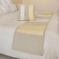 The HomeCentric King/Queen/Twin Beige Decorative Full 68"x18" Bed Runner Without Pillow Cover, Color Block, Patchwork, Quilted, Silk, Linen & Striped Bed Scarf on Linen & Silk Fabric - Alikka