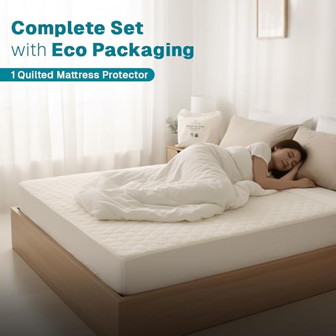 FABDREAMS Organic Quilted Mattress Protector Cal King Size | Mattress Pad| Mattress Cover| Naturally Breathable | Noiseless| Fits up to 17" Deep Pockets| Temperature Regulating | Ivory