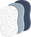Baby Muslin Bassinet Sheets 3 Pack for Boys & Girls, Soft Breathable Cotton Bassinet Mattress Cover, Universal Fit for Hourglass, Oval, and Rectangle Mattress (Nightfall Blue)