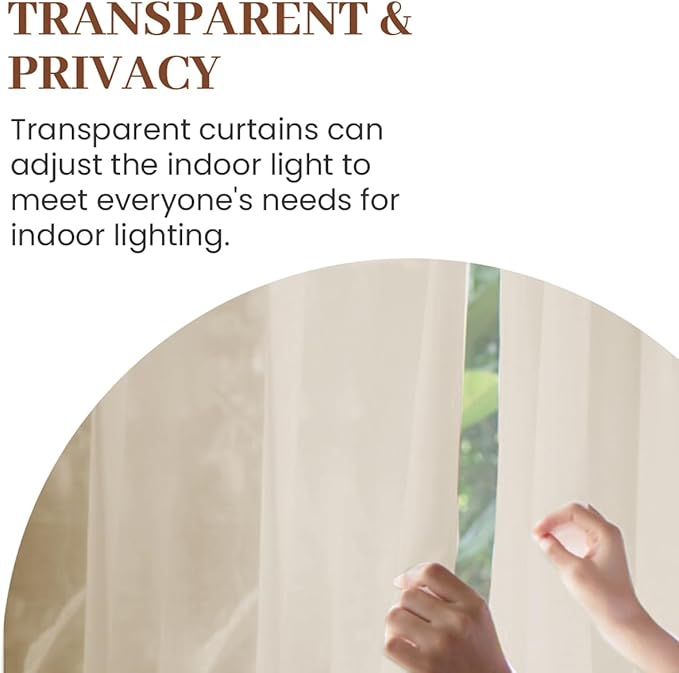 Dreaming Casa Taupe Sheer Curtains 102 Inches Long, Rod Pocket & Back Tab Light Filtering Textured Sheers for Living Room Bedroom, 2 Panels, Each 52" W x 102" L