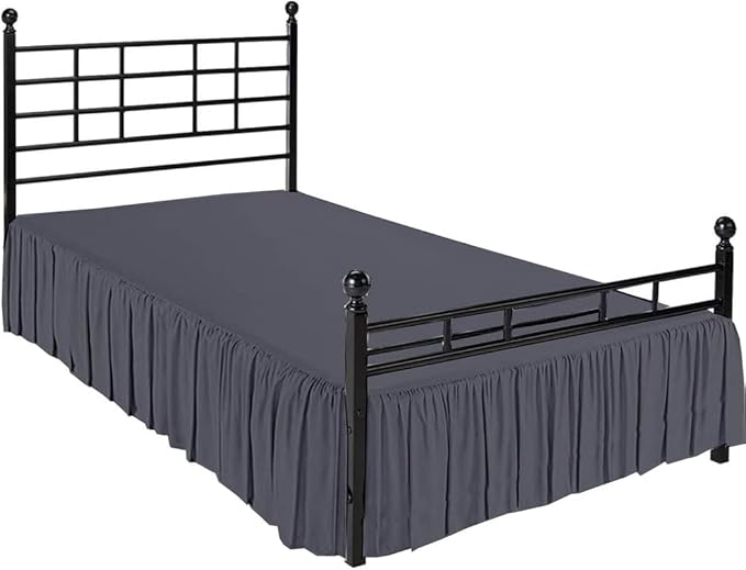 Ruffle Bed Skirt with Split Corners, Microfiber Dust Ruffled for a Perfectly Tailored Bedding Ensemble, Wrinkle and Fade Free, Easy Fit, Full Size 15 Inch Drop, Dark Grey