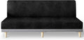 molasofa Leather Like Stretch Futon Slipcover Armless Futon Bed Sofa Cover Furniture Protector with Elastic Bottom, Soft and Washable Futon Cover for Sofa Bed Stay in Place（Larger，Black）