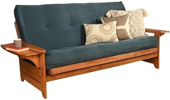 BOWERY HILL Full-Size Suede Futon in Blue-Frame Not Included