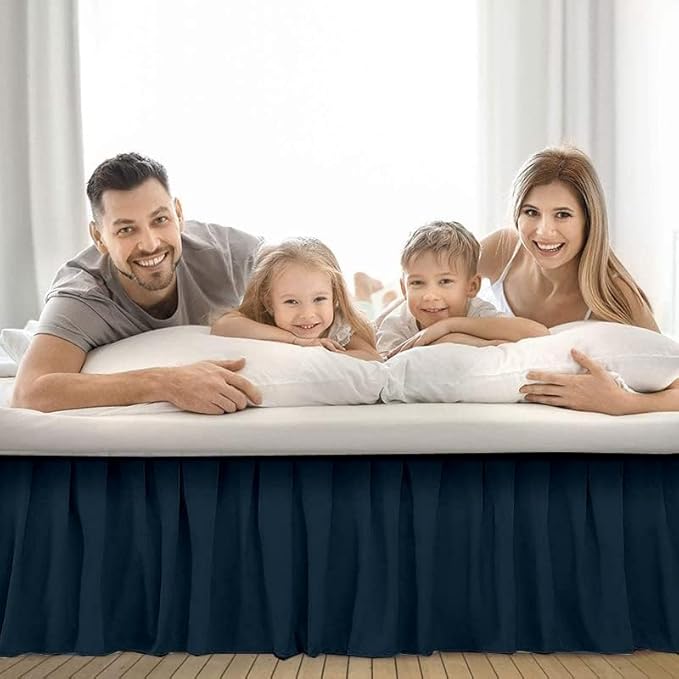 Ruffle Bed Skirt with Split Corners, Microfiber Dust Ruffled for a Perfectly Tailored Bedding Ensemble, Wrinkle and Fade Free, Easy Fit, Queen Size 21 Inch Drop, Navy Blue