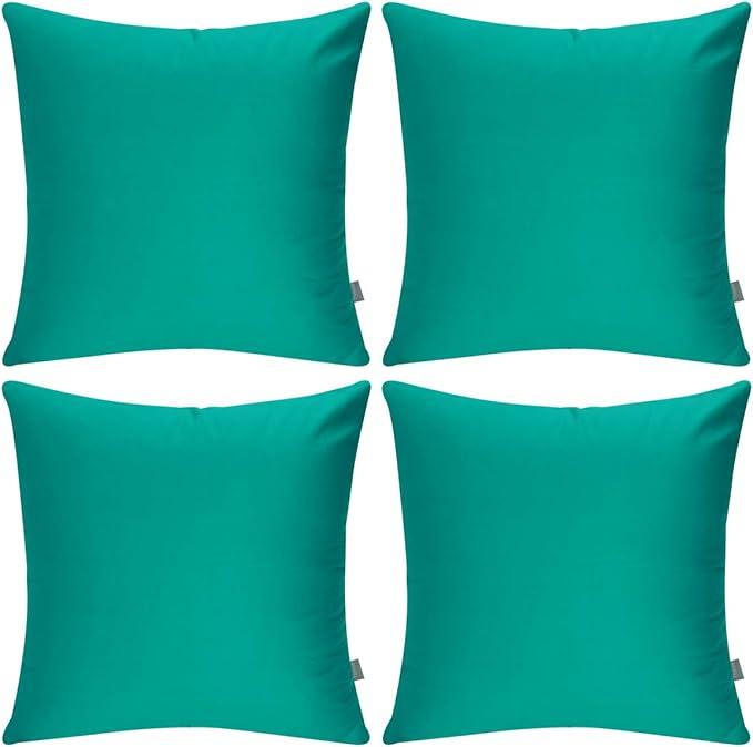 Thmyo 4-Pack 100% Cotton Comfortable Solid Decorative Throw Pillow Case, Square Cushion Cover Pillowcase Sublimation Blank Pillow Covers DIY Throw Pillowcase for Sofa(18x18 inch/ 45x45cm,Lake Blue)