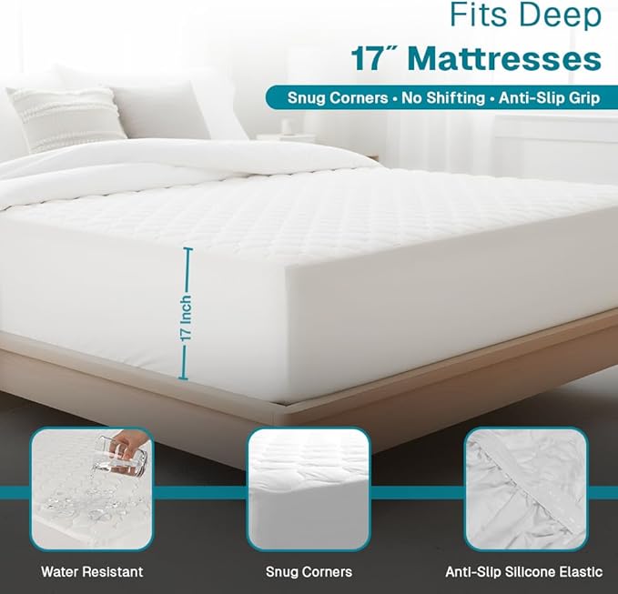 FABDREAMS Organic Quilted Mattress Protector Full Size | Mattress Pad| Mattress Cover| Naturally Breathable | Noiseless| Fits up to 17" Deep Pockets| Temperature Regulating | Full | White