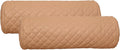 Neck Roll Pillow Cushion Cover, 14x7 Inch Full Moon Round Bolster Pillow Case, Cylinder Soft Lambskin Leather Pillowcase for Head, Spine & Neck Support During Sleep - Quilted Beige Pack of 2