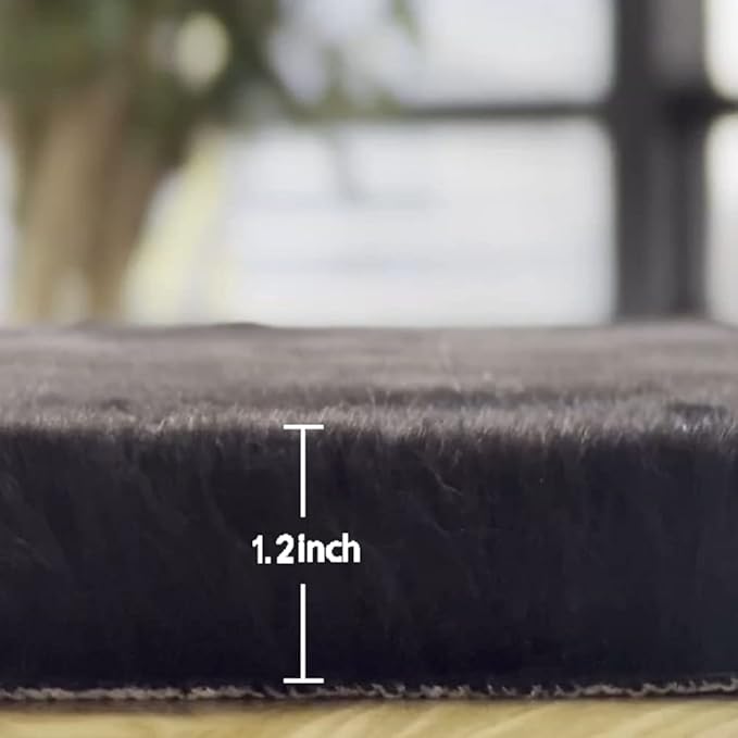 Round Rugs 6ft Faux Rabbit Fur Rug Fluffy Rug for Bedroom Black Faux Fur Machine Washable Area Rugs Living Room Teen Room Home Decor