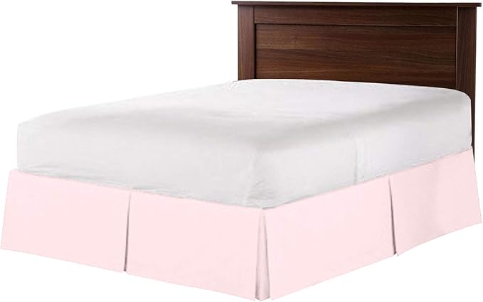 Bed Skirt - 100% Cotton 800 Thread Count Box Pleated Bed Skirt - Luxury Pleated Dust Ruffle, Hotel Quality Modern Bed Skirt, Easy Fit with 12 Inch Tailored Drop, Olympic Queen, Pink