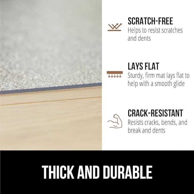 GORILLA GRIP Office Chair Mat for Hardwood Floors, 29x47 Smooth Glide Slip Resistant Under Desk Hard Wood Floor Protector, Stay in Place Plastic Computer Mats for Rolling Office Chairs, Clear