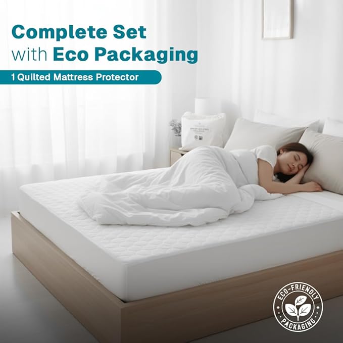FABDREAMS Organic Quilted Mattress Protector Full Size | Mattress Pad| Mattress Cover| Naturally Breathable | Noiseless| Fits up to 17" Deep Pockets| Temperature Regulating | Full | White