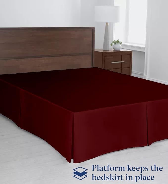 SKY BEDDINGS Luxury Pleated Queen Bed Skirt with Split Corners - 12 Inch Tailored Drop - Pleated Dust Ruffle - Wrinkle-Free 100% Microfiber - Easy Fit, Soft & Durable - Burgundy