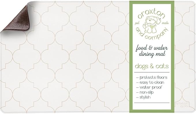 CROXTON & CO. Non-Slip Faux Leather Pet Feeding Mat for Dog Bowls | Large Bowl Mat for Food and Water | Durable, Easy-to-Clean Pet Food Mat for Floors | Size: 16.5"x18"