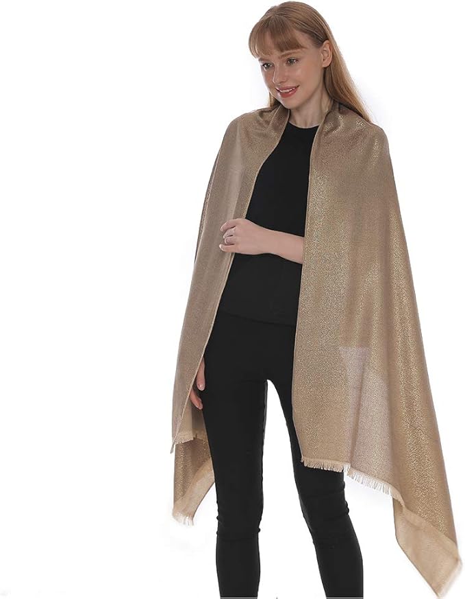 LMVERNA Women's Sparkling Metallic Soft Pashmina Shawls and Wraps Scarf in Solid Colors