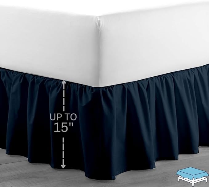 Ruffle Bed Skirt with Split Corners, Microfiber Dust Ruffled for a Perfectly Tailored Bedding Ensemble, Wrinkle and Fade Free, Easy Fit, Full Size 15 Inch Drop, Navy Blue