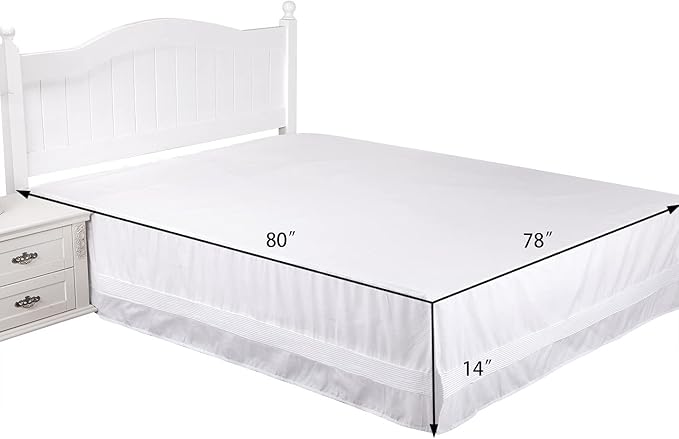 Valea Home Bed Skirt with Stitch on White Dust Ruffle with Split Corners, Durable Elegant Luxury Bedskirt King 14-inch Tailored Drop