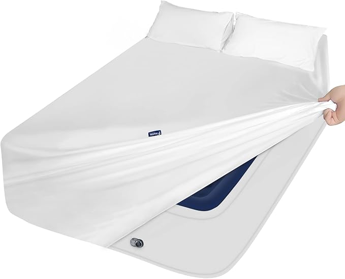 Moonsea Full Size Air Mattress Sheet Set - 3 Pieces Extra Deep Pocket Full Sheet Set 16 to 24 inch - Sheets with Pocket on Side - Easily Fits Extra Deep Pillow Top Air Mattress-White