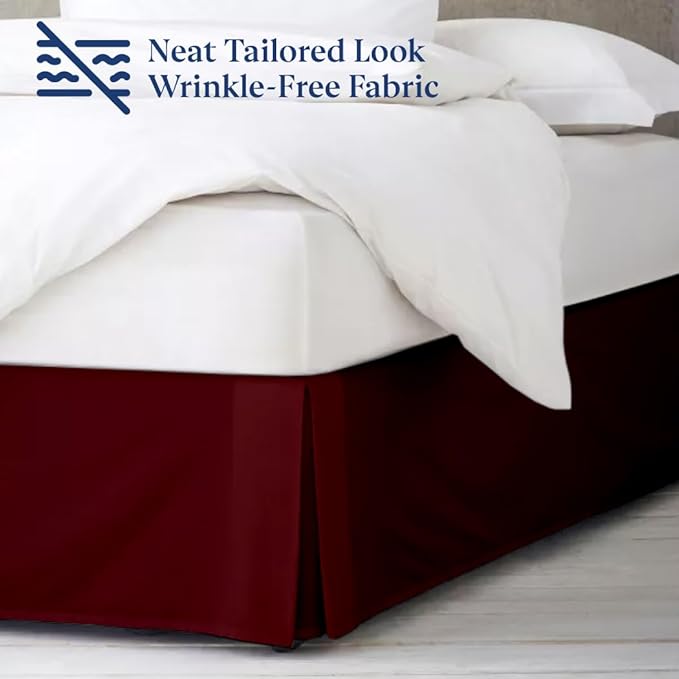 SKY BEDDINGS Luxury Pleated Full Bed Skirt with Split Corners - 14 Inch Tailored Drop - Pleated Dust Ruffle - Wrinkle-Free 100% Microfiber - Easy Fit, Soft & Durable - Burgundy
