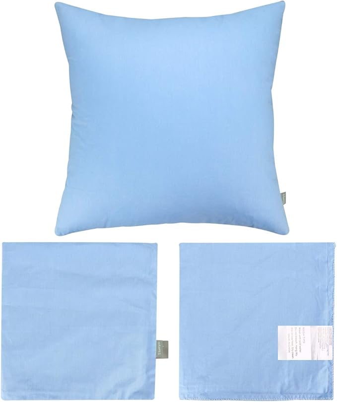Thmyo 4-Pack 100% Cotton Comfortable Solid Decorative Throw Pillow Case, Square Cushion Cover Pillowcase Sublimation Blank Pillow Covers DIY Throw Pillowcase for Sofa(20x20 inch/ 50x50cm,Sky Blue)