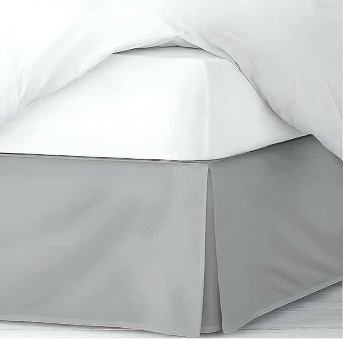 Pleated Bed Skirt King Size, 18" Drop with Platform Design for Secure Fit, Split Corners, Wrinkle-Resistant Microfiber for Modern Stylish Look, Tailored Bedding for Hotel Luxury - Light Grey