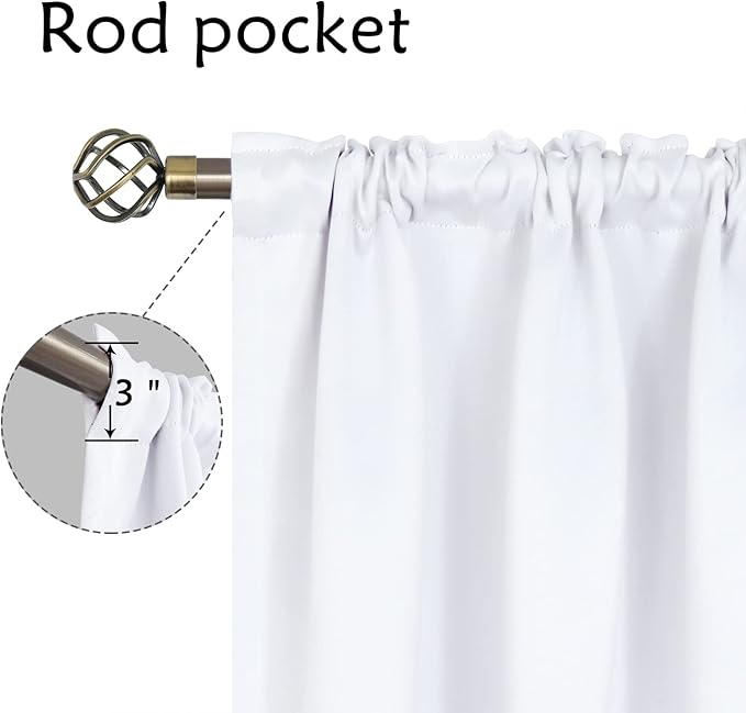 BGment Pure White Curtains 40 Inches Length for Kitchen Windows - Short Cafe Drapes with Rod Pocket Privacy Protection for Bathroom Bedroom Home Decor, 2 Panels, 42 x 40 Inch